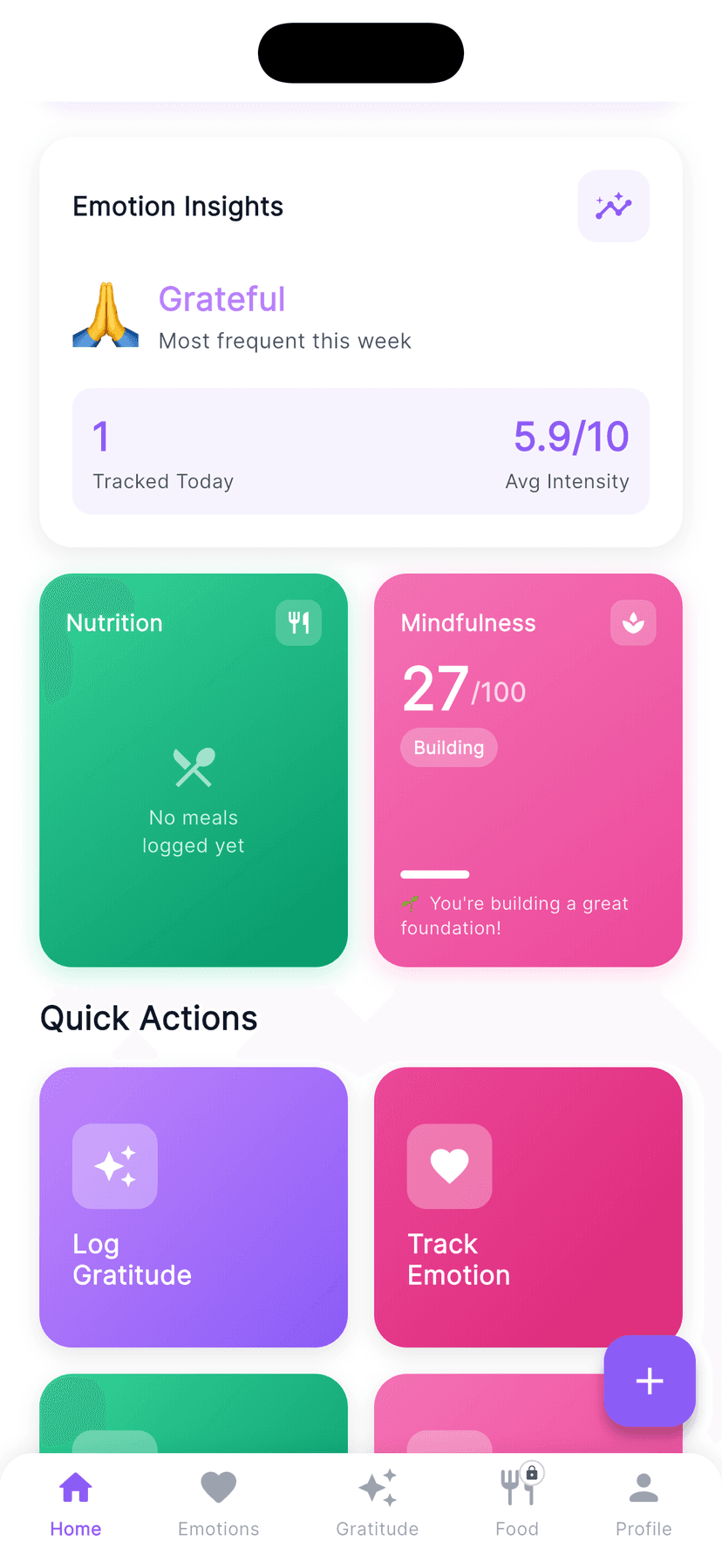 Vita gratitude journal entry interface.